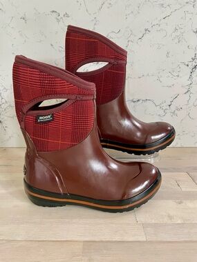 BOGS Plimsoll Prince of Wales Rain Snow Winter Mid Boots Women Size 7 Waterproof